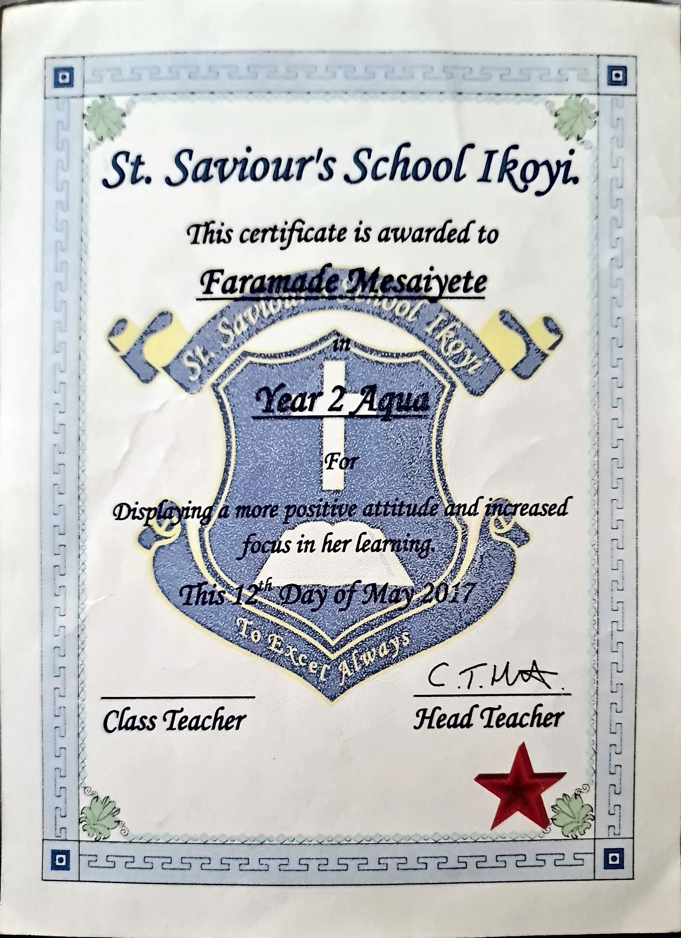 St Saviour’s School Ikoyi Certificates 2